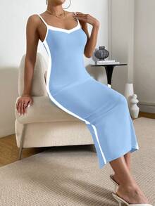 SHEIN Essnce 顏色區塊細肩帶連身裙 - 藍色 - 查看 4