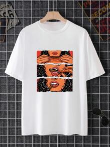 Manfinity Dauomo Men's White Round Neck Printed T-shirt