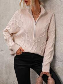 SHEIN LUNE Women's Turtleneck Half Zipper Pullover Sweater - Apricot - View 5