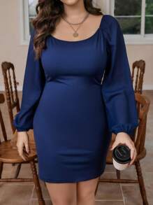 Celure Plus Size Women'S Backless Tie Knot Back Dress - Navy Blue - View 6
