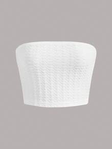 SHEIN EZwear 女款純色針織抹胸上衣 - 白色 - 查看 1