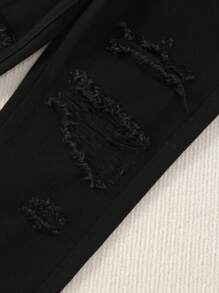 Tween Girls Solid Color Ripped Tapered Jeans - Black - View 7