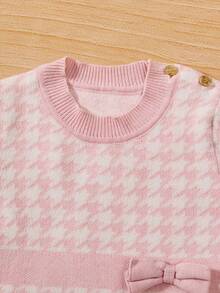 Em bé Cô gái Họa tiết Nanh sói Bowknot Trang trí Áo len Jumpsuit - Hồng - Xem 5