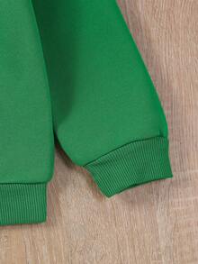 SHEIN Chica Joven Pantalones deportivos con sudadera con estampado de letra ribete con fruncido - Verde - Ver 4