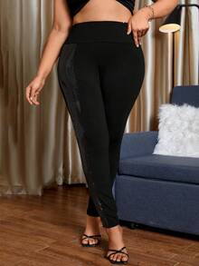 SHEIN LUNE Kích thước lớn Của phụ nữ Mảnh lưới Thắt lưng rộng Xà cạp - màu đen - Xem 3