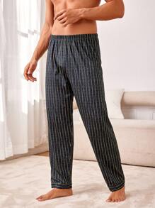 Men's Striped Pajama Pants - Black - View 7
