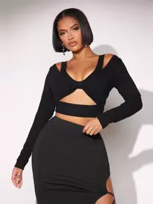 SHEIN SXY Camiseta Corta Con Busto Hueco Y Fruncido - Negro - Ver 1