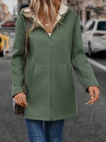 EMERY ROSE 拉链保暖内衬连帽大衣 - 軍綠色 - 查看 7