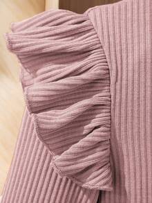 SHEIN Tween女孩荷葉邊細節鈕扣t恤 - 淺粉色 - 查看 5