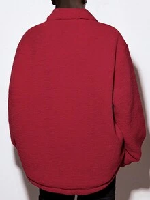 Manfinity Hypemode Oversized Men's Letter Embroidered Fleece Jacket - Red - View 2