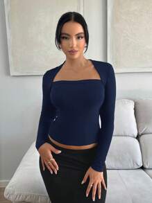 SHEIN SXY 女士anna皇后領t恤 - 藏蓝色 - 查看 4