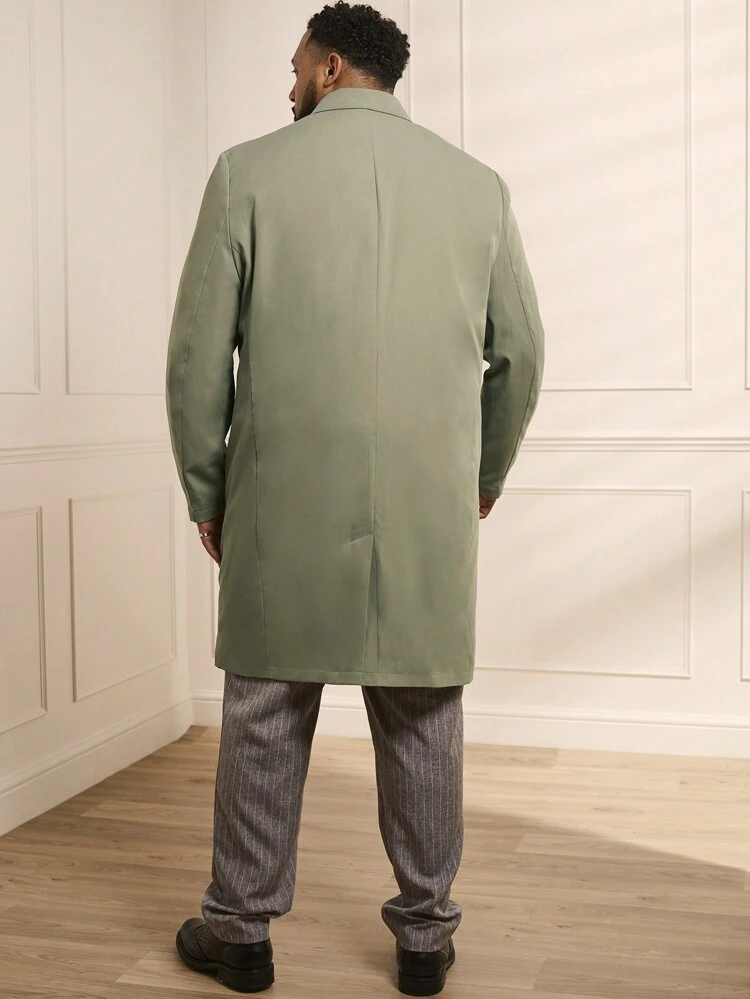 Loose Plus Size Men's Text Patch Woven Casual Long Trench Coat, For Fall Winter