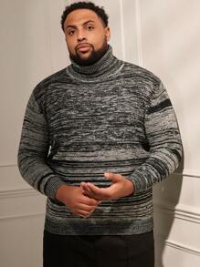Manfinity VCAY Men Plus Size Knitted Turtleneck Sweater With Two-Tone Design, For Fall Winter - Black and White - View 1