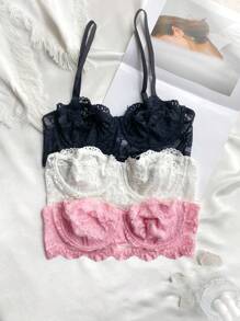 3pcs/Set Lingerie Bra Set (Black, White, Pink) - Multicolor - View 4