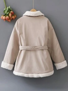 SHEIN Abrigo Con Forro Térmico Y Cuello De Invierno Para Niñas Tween