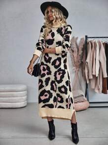 SHEIN LUNE Của phụ nữ In hoa Báo Áo cao cổ Đầm Áo len - Nhiều màu - Xem 1