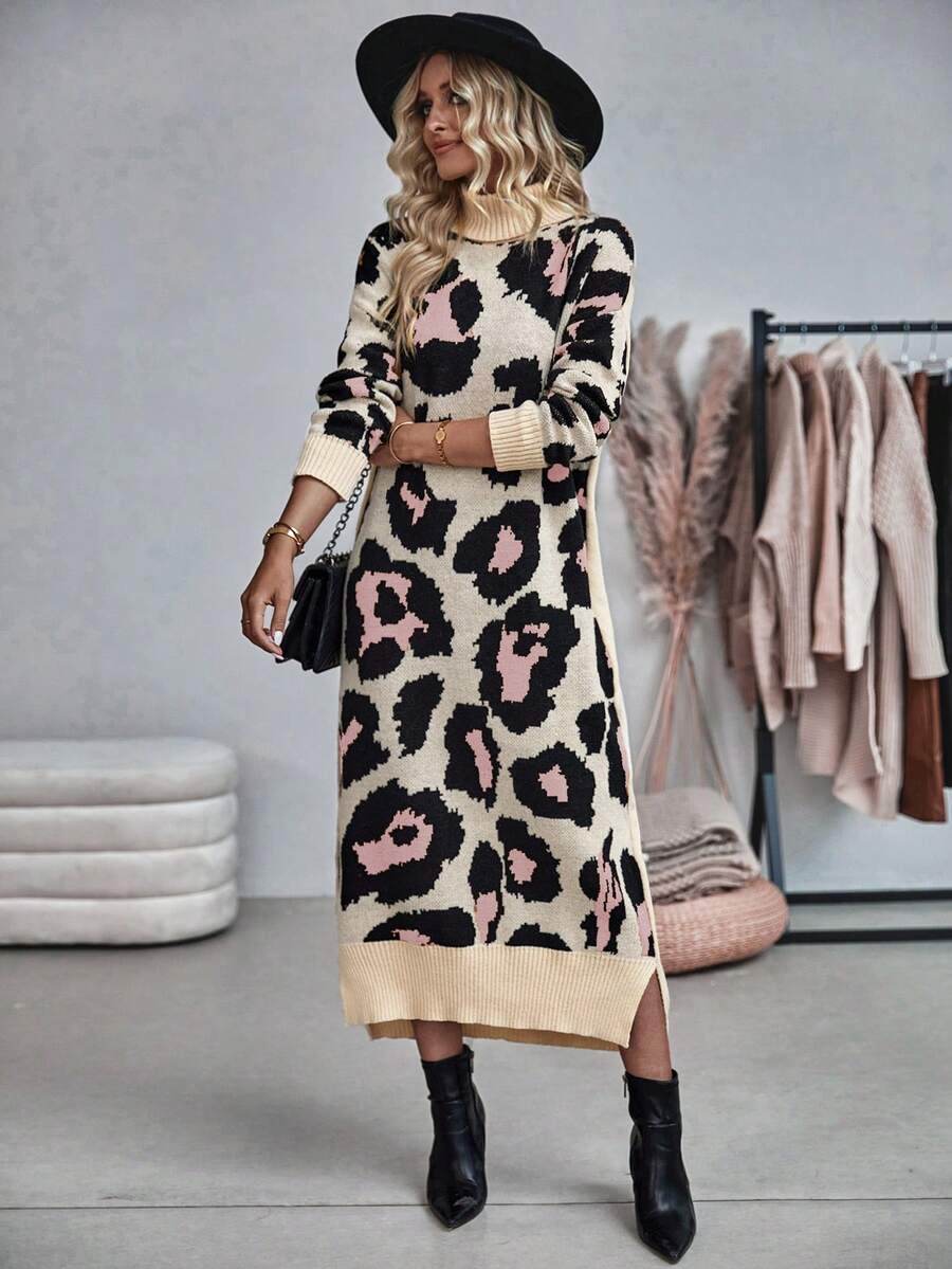 SHEIN LUNE Của phụ nữ In hoa Báo Áo cao cổ Đầm Áo len - Nhiều màu - Xem 1