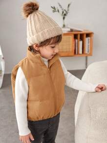 SHEIN 幼兒男童無袖立領棉墊背心 - 棕色 - 查看 4