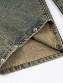 Men's Vintage Style Distressed Knee Ripped Wide Leg Jeans With Pleated Detail - Yellow - View 4