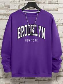 Sudadera Morada Con Letras Impresa Para Hombre - Morado - Ver 1