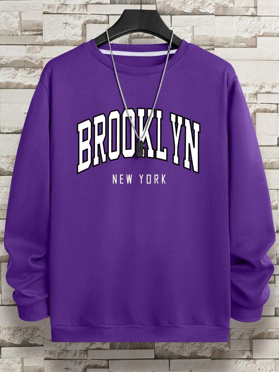 Sudadera Morada Con Letras Impresa Para Hombre - Morado - Ver 1