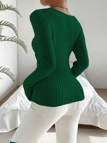 SHEIN Essnce Màu thuần Dây Quấn Áo len - màu xanh lá - Xem 2