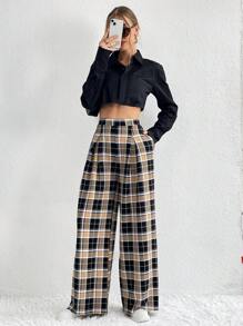 SHEIN Essnce Của phụ nữ Kẻ sọc Quần ống rộng - Nhiều màu - Xem 2