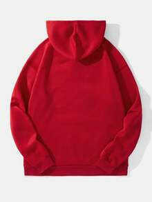 Men's Letter Print Hoodie Sweatshirt - Red - View 2