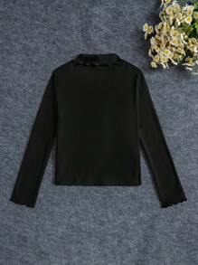 SHEIN 少女立領長袖休閒上衣,適合日常穿著 - 黑色 - 查看 2