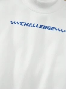 SHEIN 男小童街頭風休閒寬鬆適合高領運動衫帶落肩袖,後數字32和英語字母圖案適用於秋季和冬天 - 白色 - 查看 4