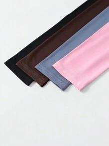 SHEIN Essnce 女款 4 件純色圓領長袖 T 卹 - 彩色 - 查看 5