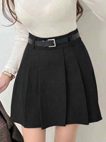 DAZY 女式纯色学院风百褶裙夏季 - 黑色 - 查看 4