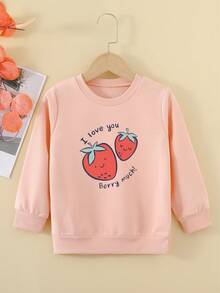 女童草莓装饰春秋季印花卫衣 - 粉色 - 查看 1