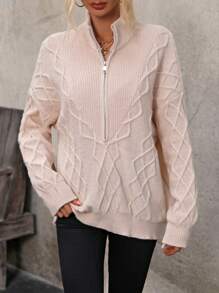 SHEIN LUNE Women's Turtleneck Half Zipper Pullover Sweater - Apricot - View 6