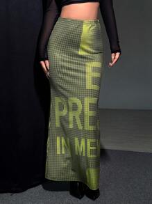 SHEIN Unity 女性數字印花裙 - 綠色 - 查看 1