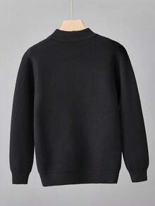 SHEIN Cô gái Trân châu Trang trí Sang trọng Áo len - màu đen - Xem 2