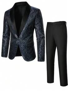 Manfinity Nam Panel Tương phản Khăn quàng Áo vest & Quần tây - màu đen - Xem 1