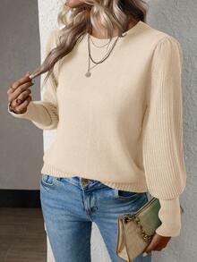 SHEIN Essnce 純色燈籠袖毛衣 - 杏色 - 查看 6