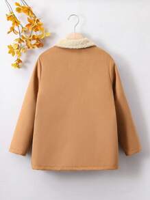 SHEIN Tween Boy Borg Collar Flap Pocket Double Breasted Overcoat