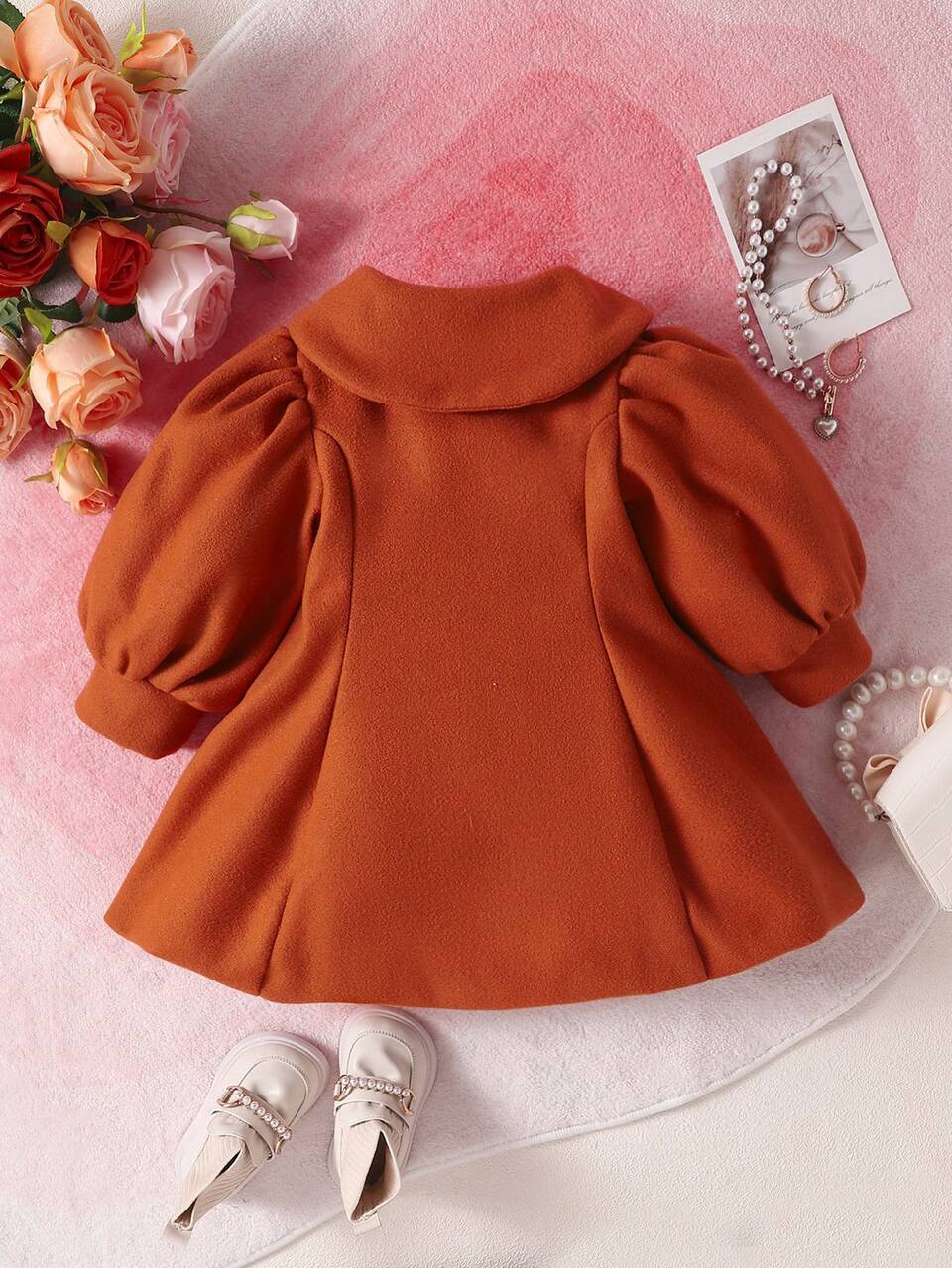 Baby Girls' Elegant Bubble Sleeve Long Coat For Autumn And Winter
