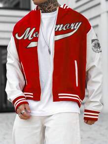 Manfinity LEGND Men's Loose Winter Coat With Baseball Collar And Letter Print