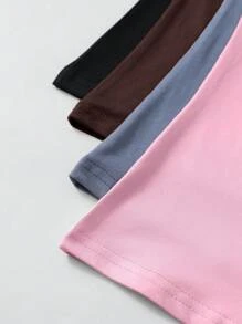 SHEIN Essnce 女款 4 件純色圓領長袖 T 卹 - 彩色 - 查看 4