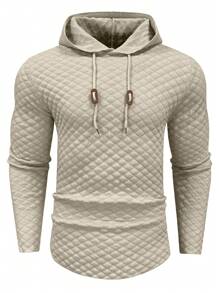 Manfinity Homme Men's Solid Color Drawstring Hooded Sweater - Khaki - View 3