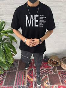 Manfinity Homme Lỏng lẻo phù hợp Nam In Lá thư Áo thun - màu đen - Xem 1