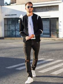 Manfinity Homme Men's Colorblocked Zipper Cardigan - Black - View 5