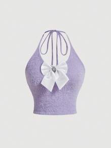 SHEIN MOD Women's Bowknot Decorated Halter Neck Tank Top - Mauve Purple - View 1