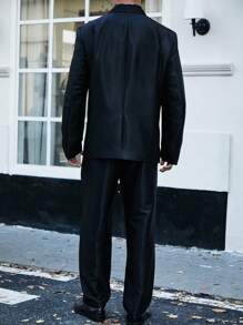 Calvornis Men's Plus Size Double Breasted Suit Set - Black - View 2