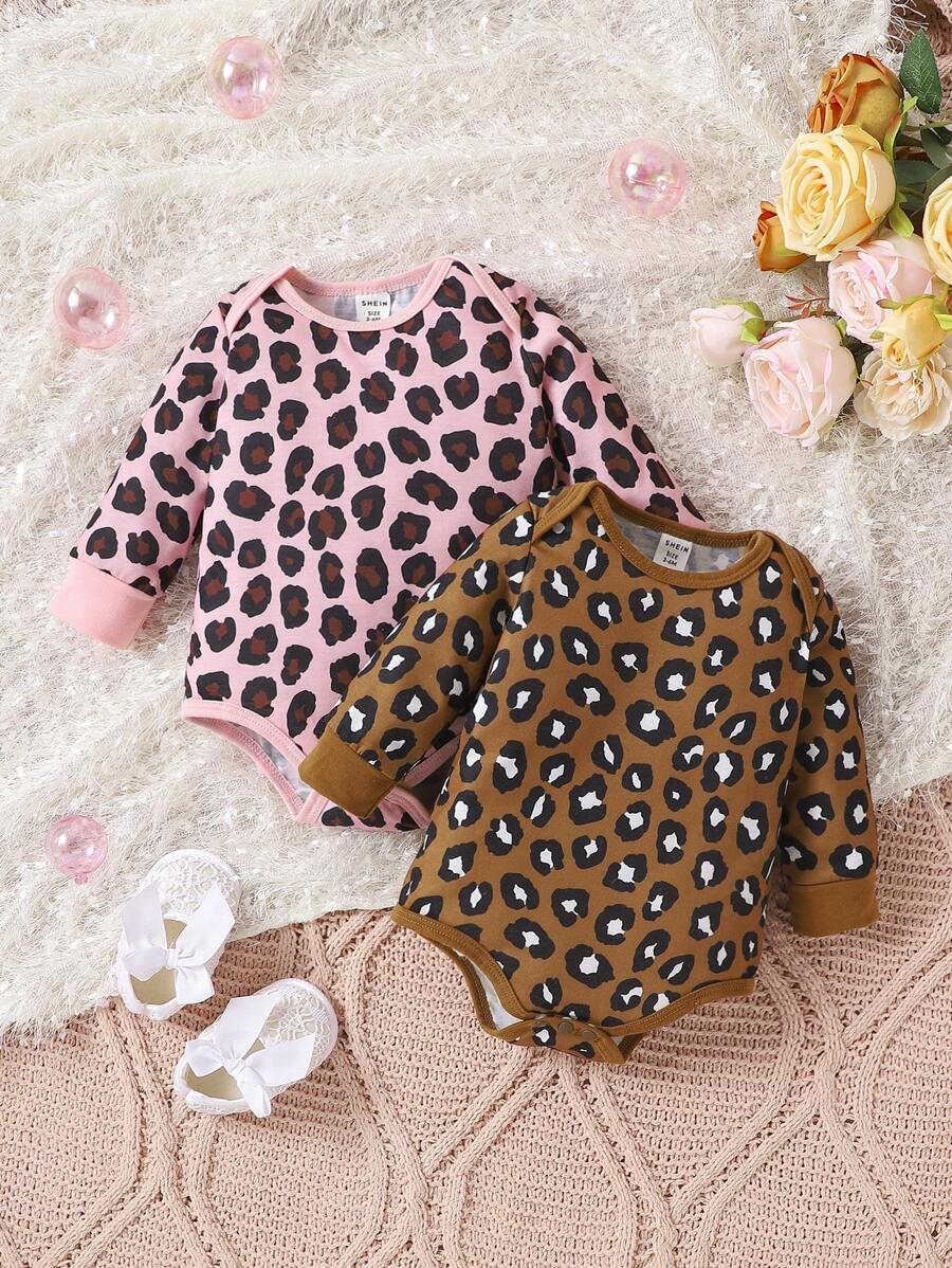 2 cái/bộ Em bé Cô gái In hoa Báo Áo liền quần chặt Bộ - Nhiều màu - Xem 1