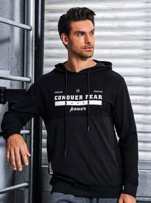 Manfinity Sport Corelite Áo nỉ thể thao nam có mũ trùm đầu, dây rút, họa tiết chữ cái. Áo nỉ nam. - màu đen - Xem 5