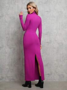 SHEIN Tall 女款高領荷葉邊細節連身裙 - 粉色 - 查看 2